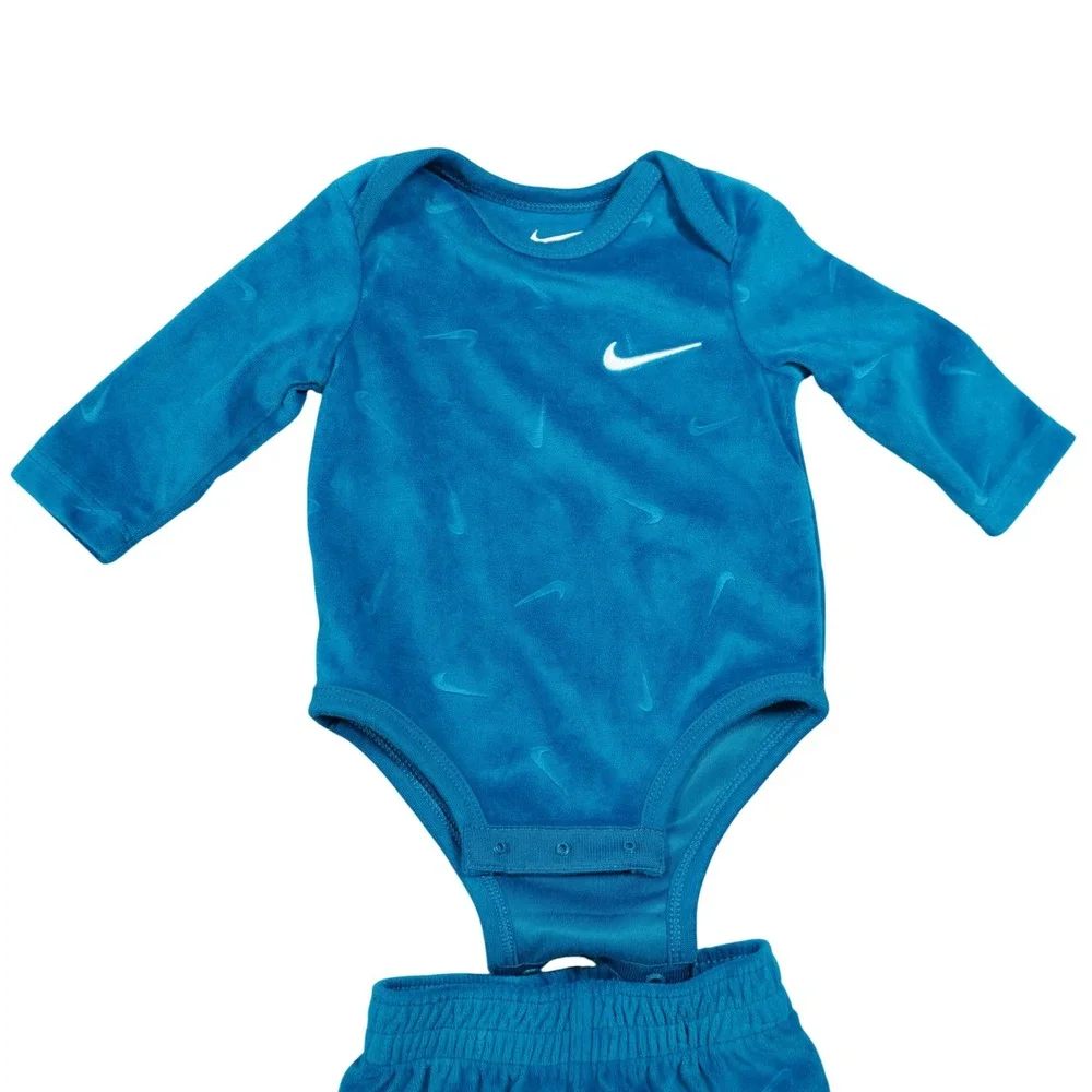 Nike Baby Boy 3M Velour Footed Sleeper Bodysuit and Pants Set Blue Teal 3 Piece
